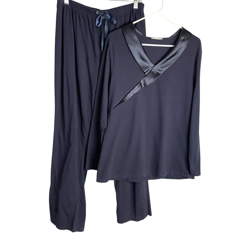 Temperley London Pajama Set Size L Navy Satin Collar Long Sleeve Loungewear